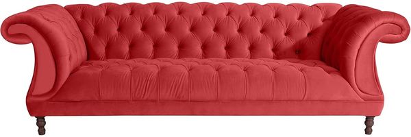Ivette Sofa 3-Sitzer Samtvelours Rot Buche Nussbaumfarben