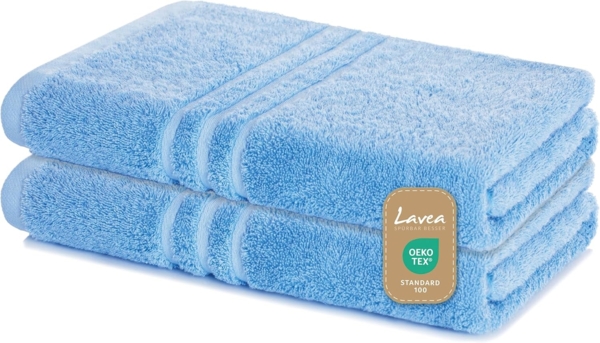 Lavea 2er Set Duschtuch 70x140 cm, Frottierserie Elena, Delphinblau