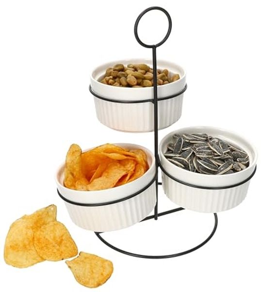 MamboCat Etagere Bianca 3er Set Porzellan-Schalen Set mit Ständer Etagere Dips Dessert, Porzellan