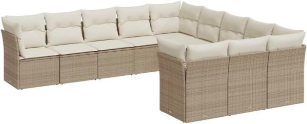 vidaXL 11-tlg. Garten-Sofagarnitur mit Kissen Beige Poly Rattan 3218408