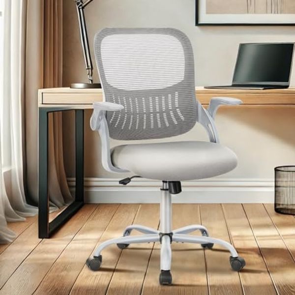 DUMOS Bürostuhl Ergonomisch, Schreibtischstuhl mit Lendenwirbelstütze, Verstellbaren Armlehnen Drehstuhl, Höhenverstellbarer Office Chair, Bürostühle Geeignet für Büro und Schlafzimmer (Grau)