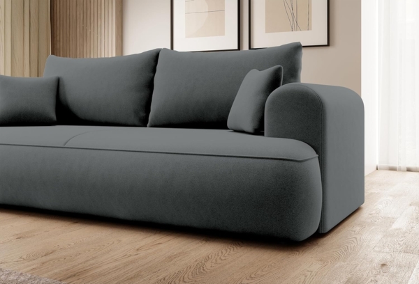 Selsey Sofa Schlafsofa Couch Mit Stauraum Schlaffunktion 3 Sitzer Pflegeleicht Polyurethanschaum Veloursoptik Dunkelgrau OVO Bild 2