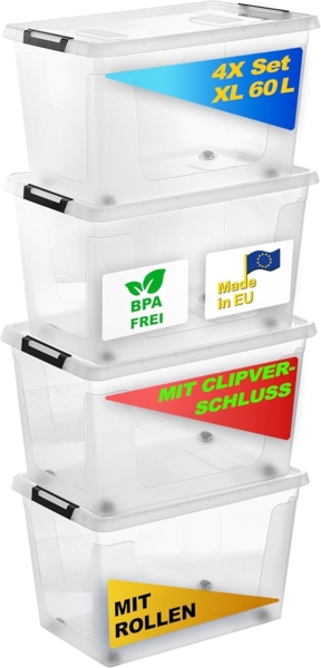 Gardissimo CLIP Aufbewahrungsbox Kunststoffbox Klarsichtbox Box rollbar