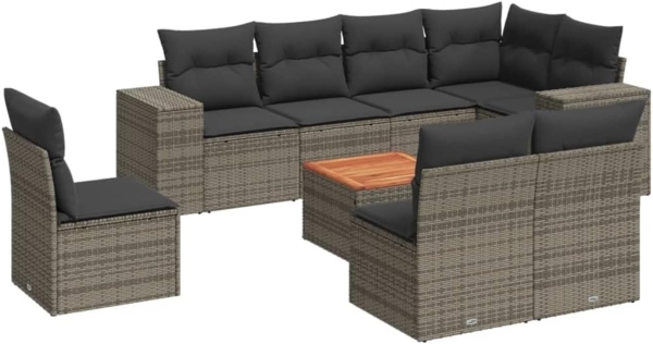 vidaXL 9-tlg. Garten-Sofagarnitur mit Kissen Grau Poly Rattan 3225486