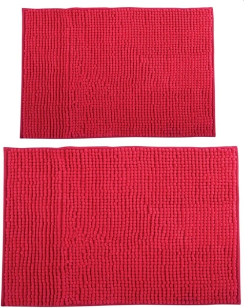 MSV Badteppich 2er Set Badvorleger Duschvorleger Chenille Hochflor Badematte 40x60 cm + 60 x 90 cm – Pink