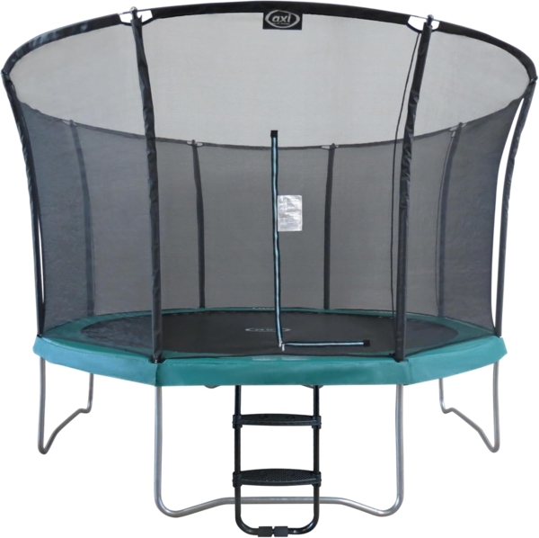 AXI Denver Trampolin rund mit Leiter & Netz Ø 366 cm in Grün Onground Trampolin auf Füßen für Kinder mit Umrandung | Grün mit Leiter | Metall | 405.00 cm