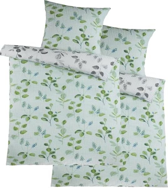 KH-Haushaltshandel Bettwäsche 4-tlg. Wende Seersucker Bettwäsche 2x (135x200 +80x80cm), Seersucker, 4 teilig, floral gemustert, 2 unterschiedl. farbige Seiten, bügelfrei