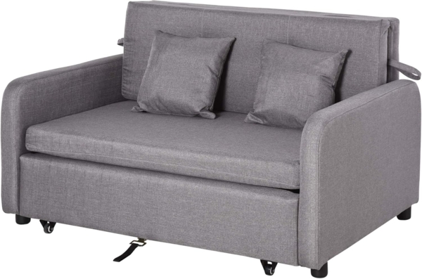 HOMCOM Schlafsofa mit Stauraum, Wurfkissen, Armlehne, Gepolstert Couch 1 Teile, mit Rollen für Wohnzimmer, Schlafzimmer, Grau