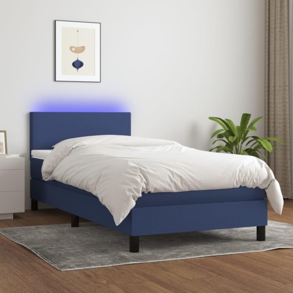 vidaXL Boxspringbett mit Matratze & LED Blau 90x190 cm Stoff 3132963