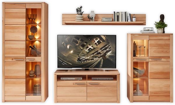 Wohnwand NATURE ONE FF82 - 4-teilig - Front Kernbuche Massivholz