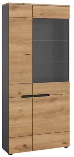 Vitrine >Canu< in Basalt Grau / Artisan - 190x80x37cm (BxHxT)