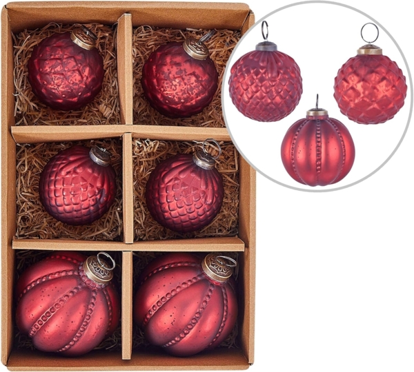 Weihnachtskugel 6er Set ARGENTIN Glas Rot