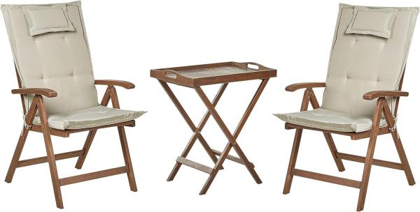 Bistro Set mit Kissen AMANTEA Holz Taupe