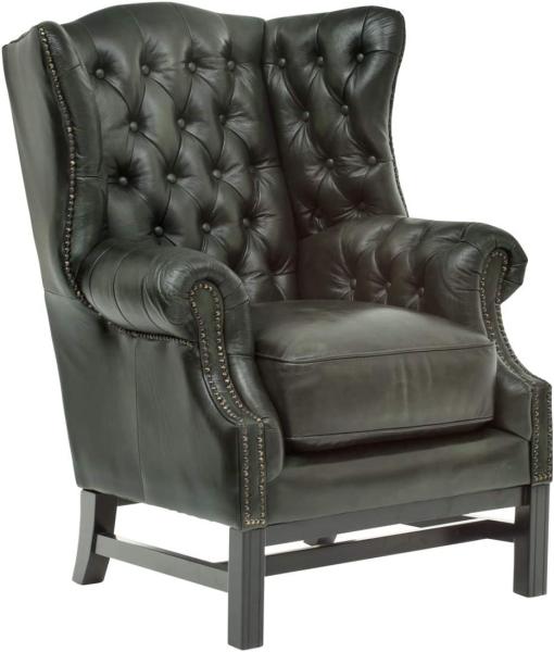 Ohrensessel Chesterfield Kingsfield Echtleder grün