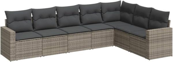 vidaXL 7-tlg. Garten-Sofagarnitur mit Kissen Grau Poly Rattan 3219040