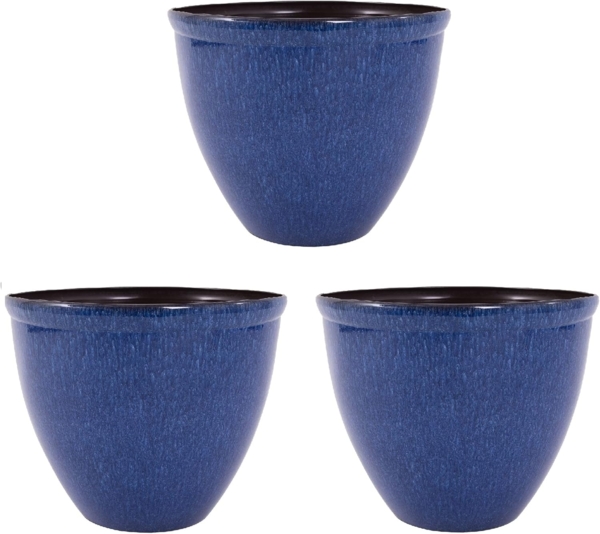 Jinfa Pflanzkübel Jinfa Blumenkübel aus Kunststoff in glasierter Keramikoptik,blau