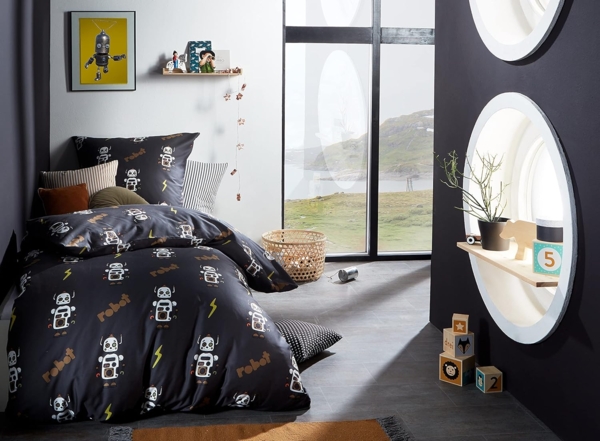 Mako Satin Kinder Bettwäsche Roboter anthrazit 135x200 + 80x80 Bild 1