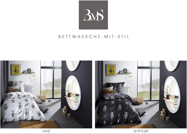 Mako Satin Kinder Bettwäsche Roboter anthrazit 135x200 + 80x80 Bild 3
