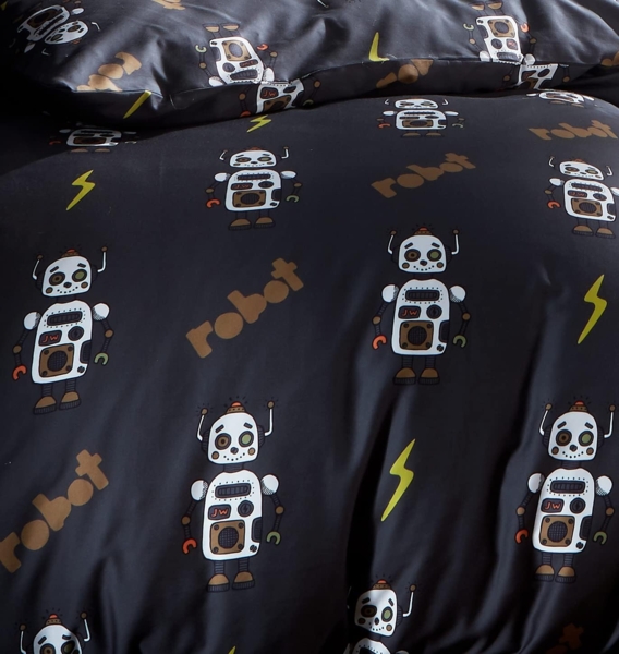 Mako Satin Kinder Bettwäsche Roboter anthrazit 135x200 + 80x80 Bild 2