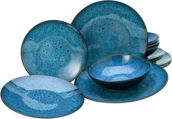 CreaTable Teller-Set Capri, Tellerset 12-tlg (12-tlg), 4 Personen, Steinzeug, Reaktivglasur