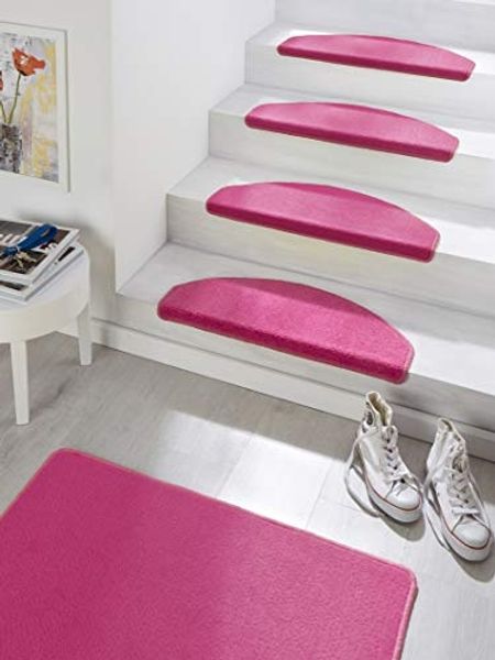 Kurzflor Stufenmatten Treppenteppich Uni Fancy - 23 x 65 x 0,7 cm, Pink