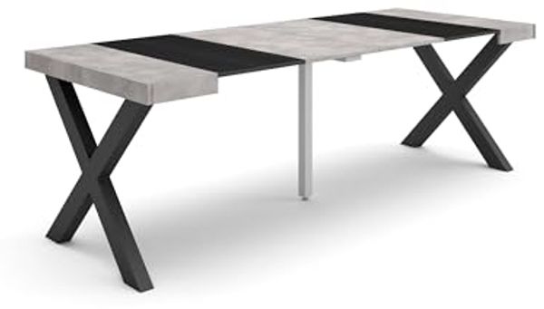 Skraut Home | Ausziehbarertisch | Multifunktionaler ausziehbarer | 220 | Für 10 Gäste | Massivholz Beine | Moderner Stil | Zement