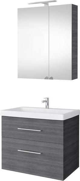 Planetmöbel Waschtischunterschrank 64cm mit Spiegelschrank Badmöbel Set für Badezimmer Gäste WC Anthrazit