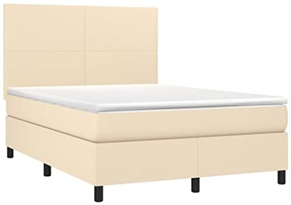 vidaXL Polsterbett mit Matratze Creme 140x190 cm Stoff, Härtegrad: H2 [3141614]