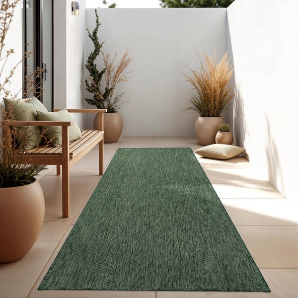 Paco Home Outdoor Teppich Wetterfest Wohnzimmer Balkon Küchenteppich Flachgewebe Sisaloptik Meliert Einfarbig, Grösse:80x150 cm, Farbe:Grün
