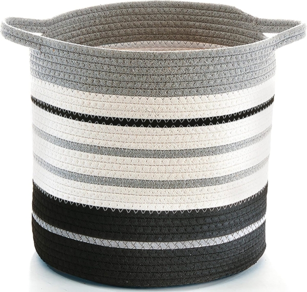 Kobolo Aufbewahrungskorb Baumwollkorb in grau und schwarztönen mit Griffen