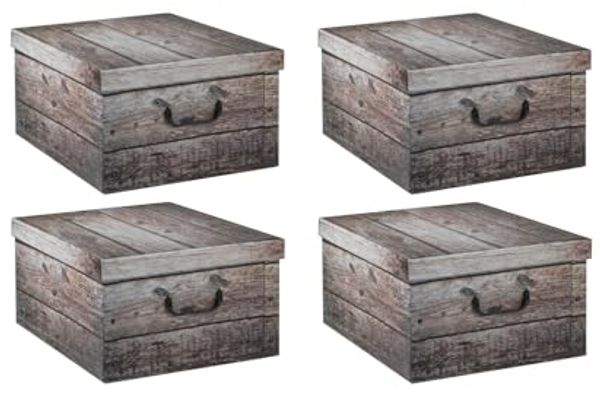 Home4You Aufbewahrungsbox 4er Set, B 51 cm x T 37 cm, mit Deckel, Grau, recyceltes Karton, Holzoptik