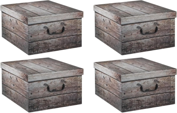 Home4You Aufbewahrungsbox 4er Set, B 51 cm x T 37 cm, mit Deckel, Grau, recyceltes Karton, Holzoptik