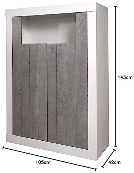 Dmora Modernes Design hohes Sideboard mit 2 Türen und Regalen, Küchenbuffet, Sideboard mit Regalen und Regalen, 105x42h143 cm, Weiß und Zementfarbe Bild 2