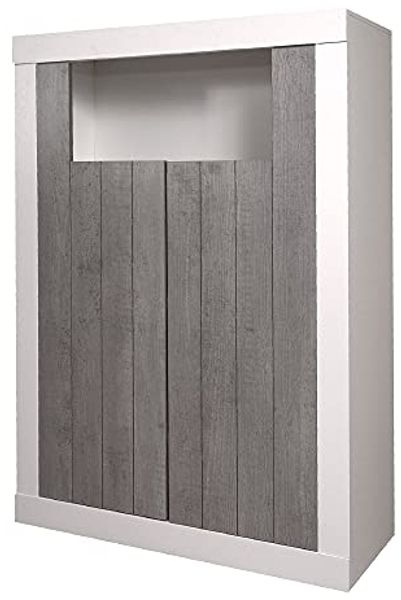 Dmora Modernes Design hohes Sideboard mit 2 Türen und Regalen, Küchenbuffet, Sideboard mit Regalen und Regalen, 105x42h143 cm, Weiß und Zementfarbe Bild 3