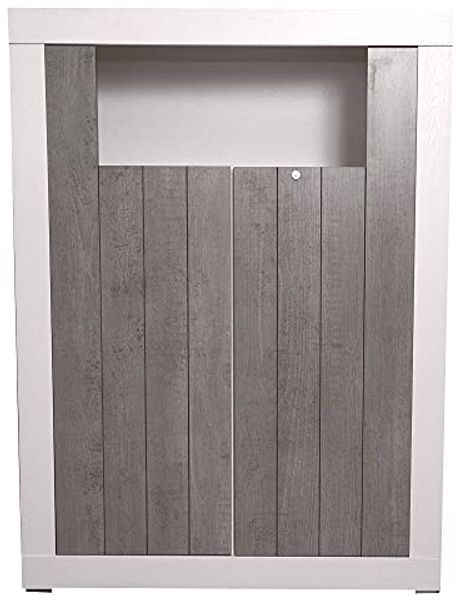 Dmora Modernes Design hohes Sideboard mit 2 Türen und Regalen, Küchenbuffet, Sideboard mit Regalen und Regalen, 105x42h143 cm, Weiß und Zementfarbe Bild 4