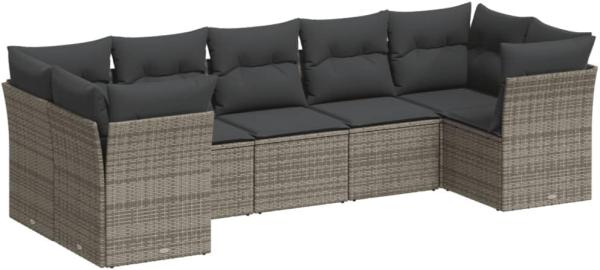 vidaXL 7-tlg. Garten-Sofagarnitur mit Kissen Grau Poly Rattan 3249959