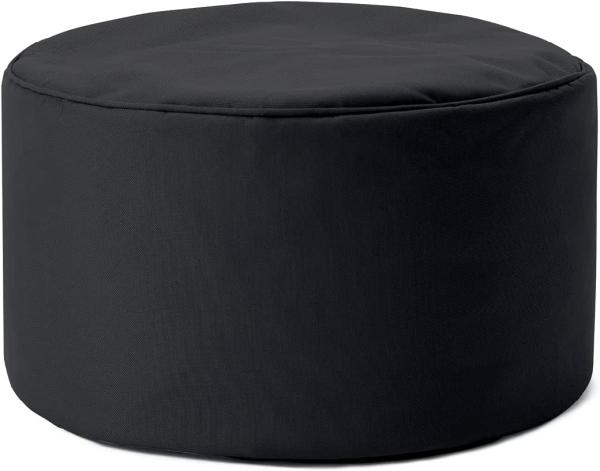 Lumaland Indoor Outdoor Sitzhocker 25 x 45 cm - Runder Sitzpouf, Sitzsack Bodenkissen, Sitzkissen, Bean Bag Pouf - Wasserabweisend - Pflegeleicht - ideal für Kinder und Erwachsene - Schwarz