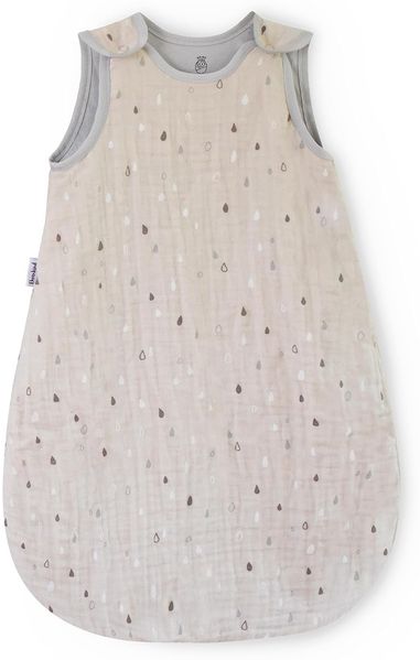 Ehrenkind® Baby Sommerschlafsack Rund | Musselin | Sommer Schlafsack Gr. 86/92 Natur-Graue Tropfen | Schlafsack Baby Schlafsack Kinder