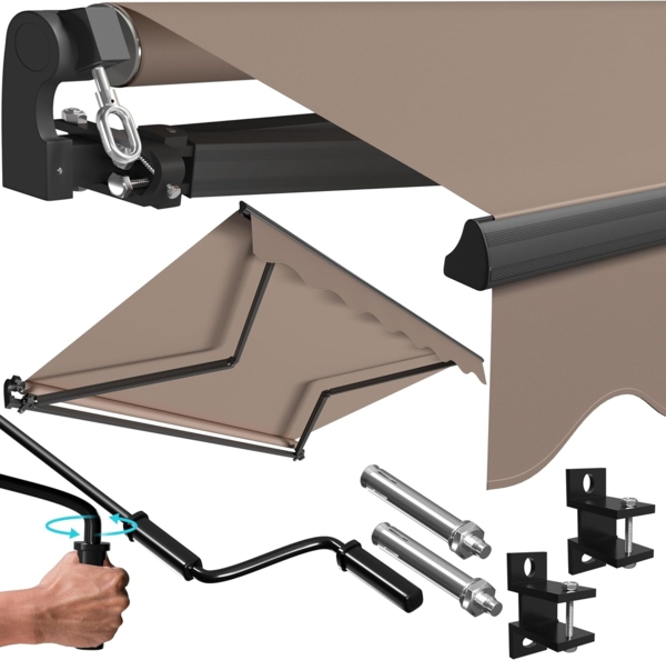 KESSER® Gelenkarmmarkise manuelle Markise Gelenkmarkise Terrassenmarkise Klemmmarkise Sonnenmarkise inkl. Wandhalterung Sonnenschutz Balkonmarkise wasserabweisender Alu/Polyester 250 x 200 cm, Taupe