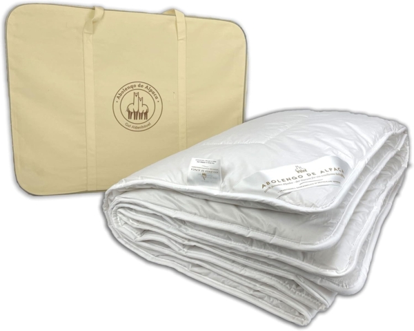 Alpaka Winter Bettdecke, Premium Line, 100% Baby Alpaka Füllung (1615g), Bezugsstoff: 200er Baumwollbatist, Extra warm und kuschelig, 155x200cm, Ideal für Wärmebedürftige von Abolengo de Alpaca Bild 1