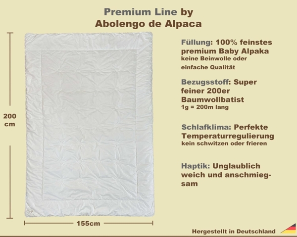 Alpaka Winter Bettdecke, Premium Line, 100% Baby Alpaka Füllung (1615g), Bezugsstoff: 200er Baumwollbatist, Extra warm und kuschelig, 155x200cm, Ideal für Wärmebedürftige von Abolengo de Alpaca Bild 2