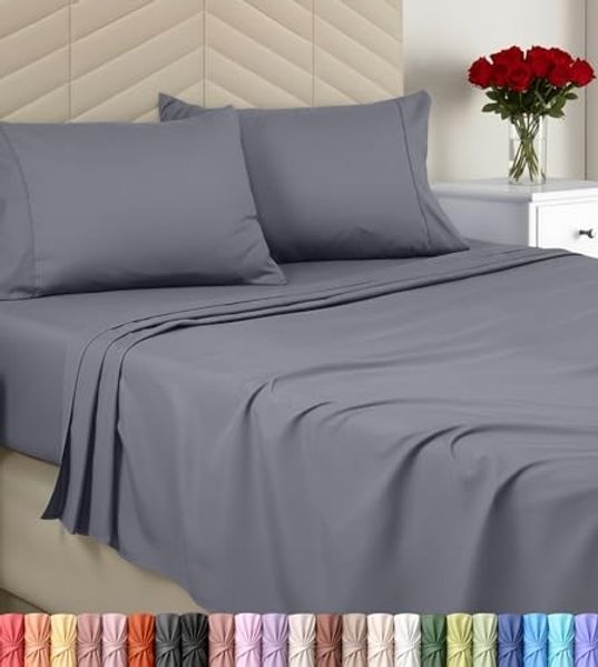 Utopia Bedding Bettwäscheset, gebürstete Mikrofaser, weiche Bettlaken für Kingsize-Bett, enthält 1 Bettbezug, 1 Spannbetttuch und 2 Kissenbezüge, tiefer Umschlag, Grau