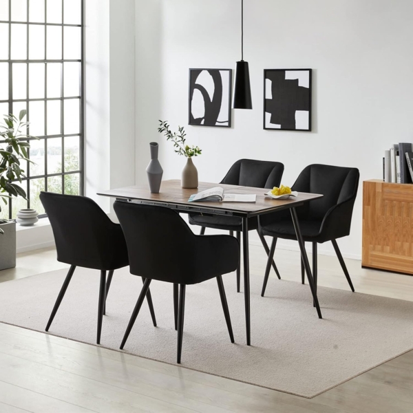 TUKAILAI Esszimmerstühle 2er Set aus Samt,Küchenstuhl Polsterstuhl Armlehnstuhl mit Armlehnen,Rückenlehnen,weiche Sitzpolster,Metallbeinen,Modern Sessel für Küche Esszimmer Wohnzimmer,Schwarz Bild 2