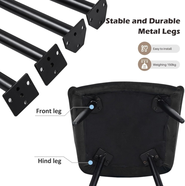 TUKAILAI Esszimmerstühle 2er Set aus Samt,Küchenstuhl Polsterstuhl Armlehnstuhl mit Armlehnen,Rückenlehnen,weiche Sitzpolster,Metallbeinen,Modern Sessel für Küche Esszimmer Wohnzimmer,Schwarz Bild 7