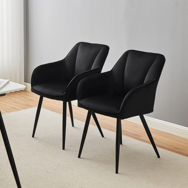 TUKAILAI Esszimmerstühle 2er Set aus Samt,Küchenstuhl Polsterstuhl Armlehnstuhl mit Armlehnen,Rückenlehnen,weiche Sitzpolster,Metallbeinen,Modern Sessel für Küche Esszimmer Wohnzimmer,Schwarz Bild 8