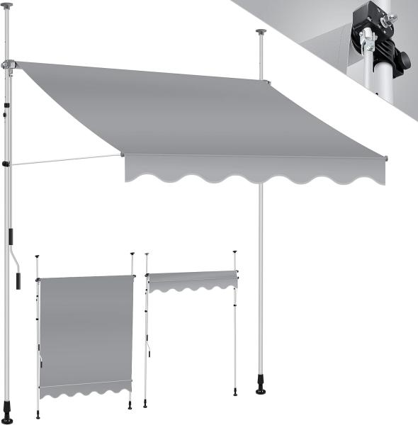 KESSER® Klemmmarkise mit Handkurbel Balkon, Balkonmarkise ohne Bohren, UV-beständig höhenverstellbar wasserabweisend , Sonnenschutz, Terrassenüberdachung , einfache Montage Grau, 400cm