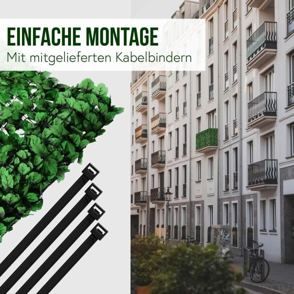 Balkonsichtschutz N77, Sichtschutz Windschutz Verkleidung für Balkon Terrasse Zaun ~ 300x100cm Blatt dunkel Bild 2