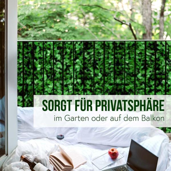 Balkonsichtschutz N77, Sichtschutz Windschutz Verkleidung für Balkon Terrasse Zaun ~ 300x100cm Blatt dunkel Bild 6