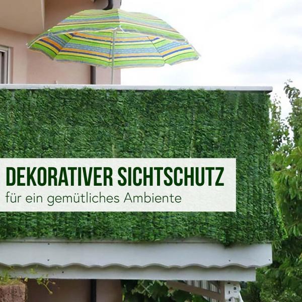 Balkonsichtschutz N77, Sichtschutz Windschutz Verkleidung für Balkon Terrasse Zaun ~ 300x100cm Blatt dunkel Bild 4