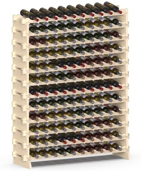 BAKAJI Weinregal aus Holz mit 120 Fächern für Weinflaschen, Champagner, Flaschenhalter für den Boden, Keller Ecke Bar für Wohnzimmer, Küche, Bistro, Restaurant 110 x 35 x 140 cm